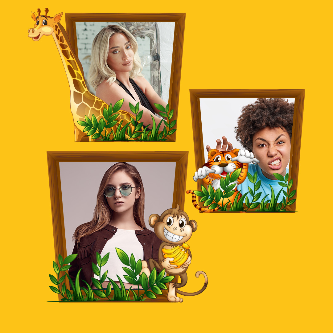 Wooden frame with animals🐒🐯
